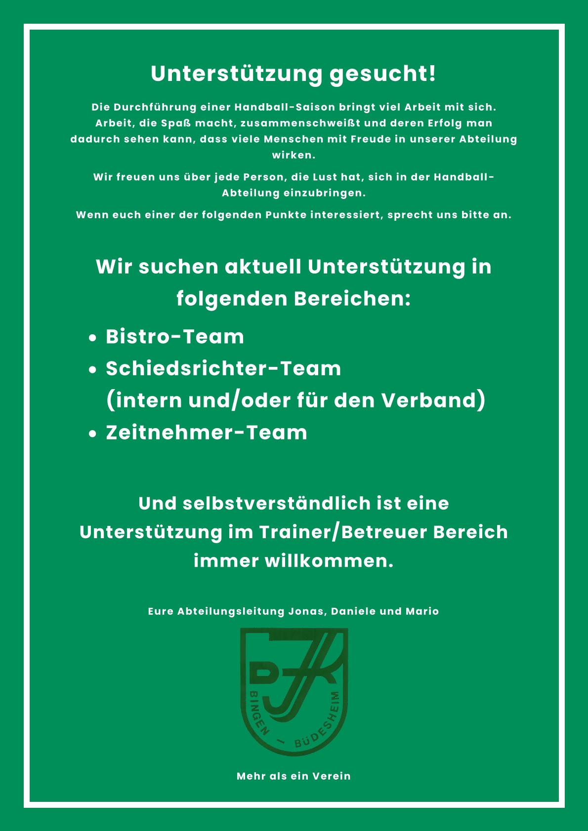 Wir suchen Unterstützung